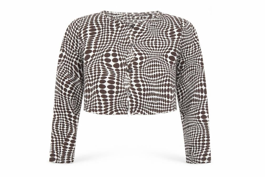 Motel Womens Brown Geometric Cropped Button-Up Top Size L