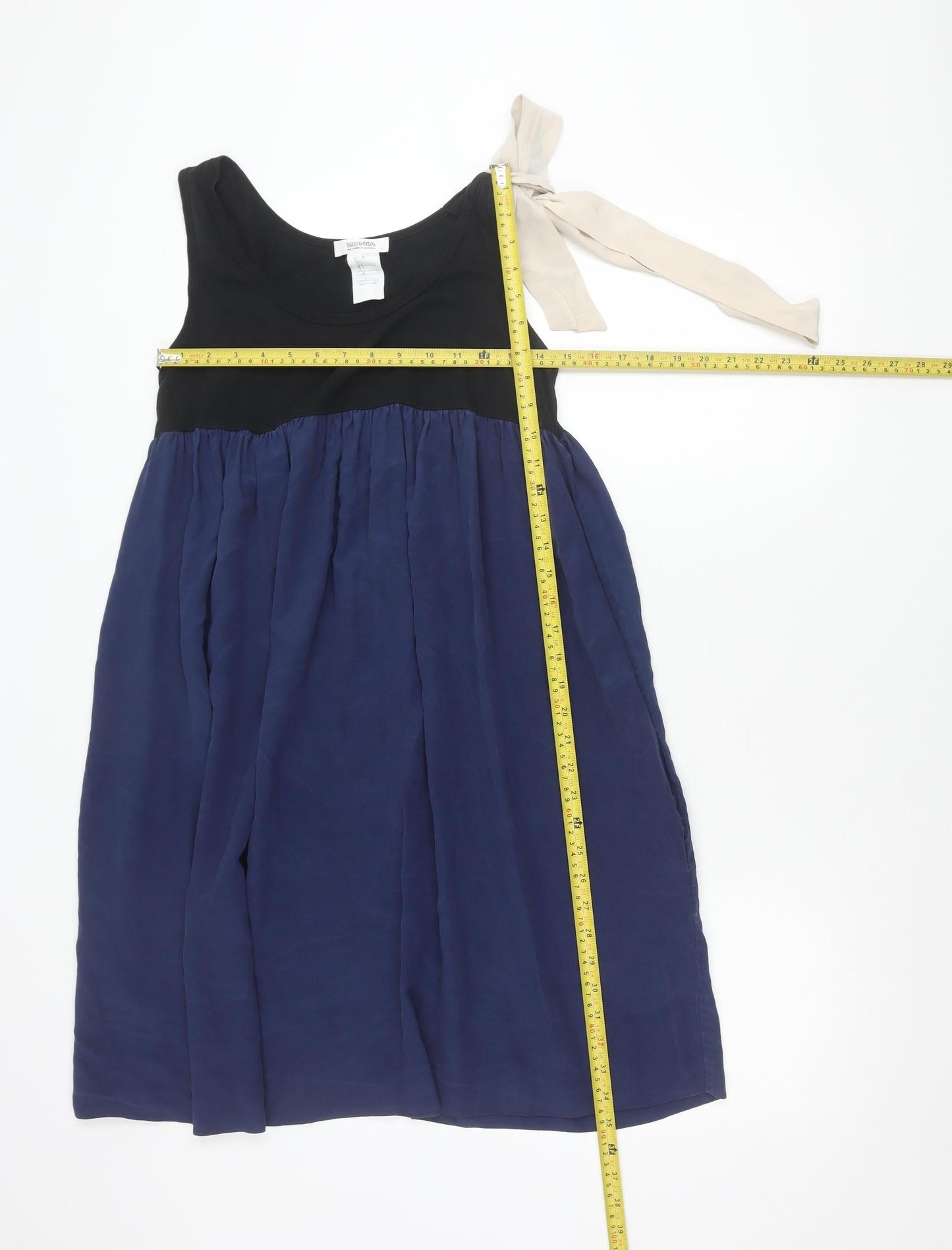 Sonia Rykiel Women’s Black Blue Beige Silk Tank Dress M