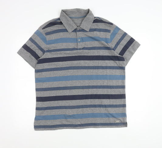 Jasper Conran Mens Grey Blue Striped Cotton Polo Shirt L