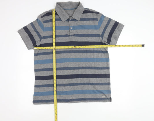 Jasper Conran Mens Grey Blue Striped Cotton Polo Shirt L