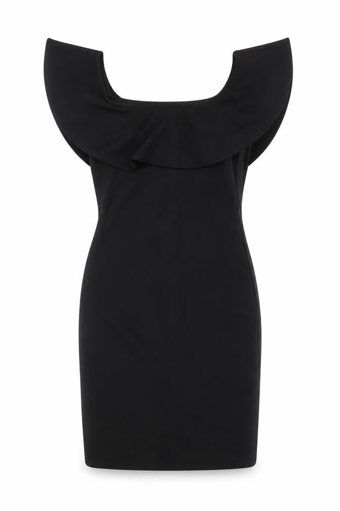 Lipsy Women Black Size 12 Off Shoulder Bodycon Ruffle Evening Dress
