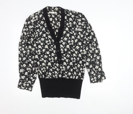 Tricoville Women’s Black Floral V-Neck Tunic Blouse UK 12