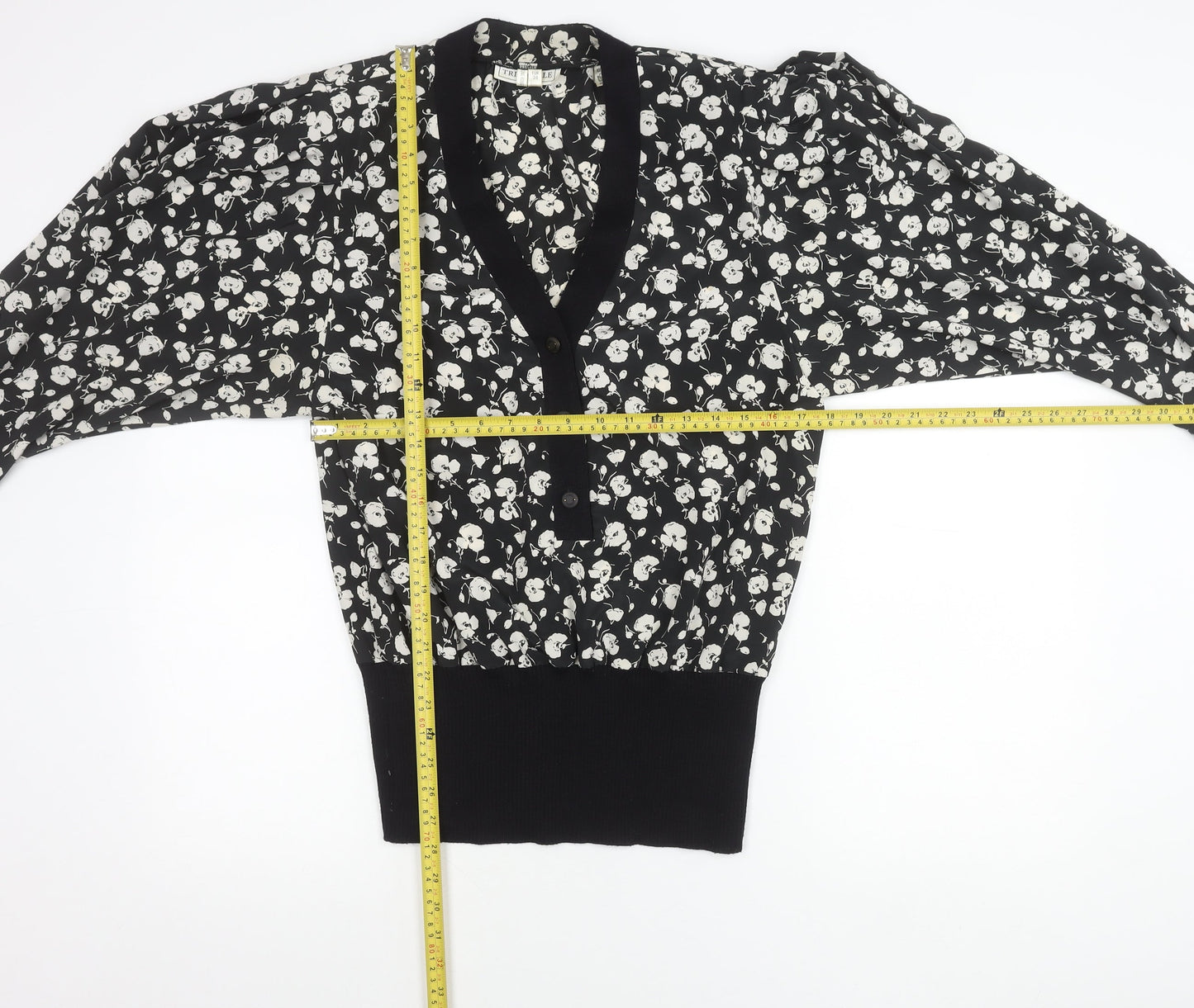 Tricoville Women’s Black Floral V-Neck Tunic Blouse UK 12