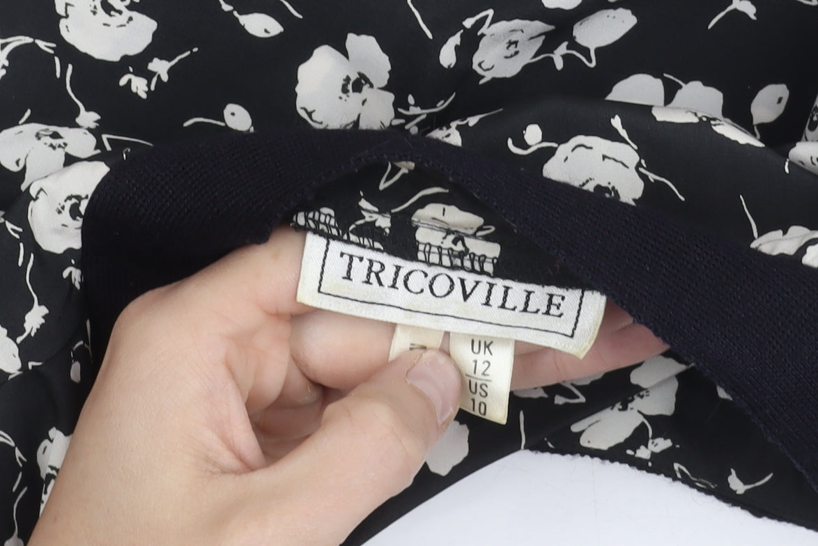 Tricoville Women’s Black Floral V-Neck Tunic Blouse UK 12