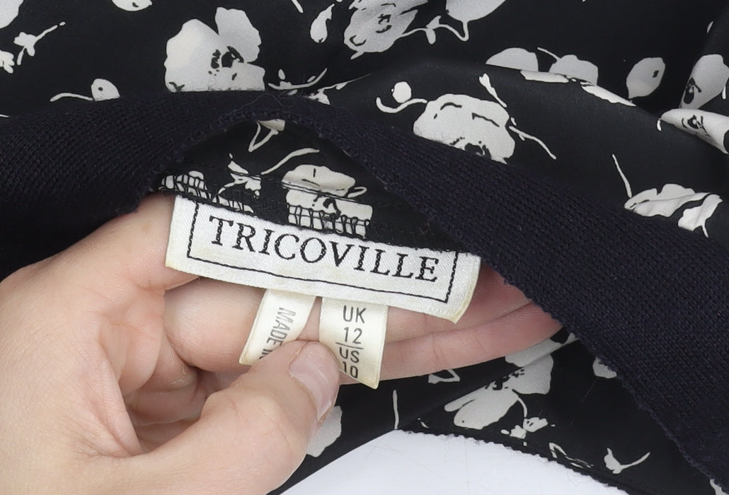 Tricoville Women’s Black Floral V-Neck Tunic Blouse UK 12