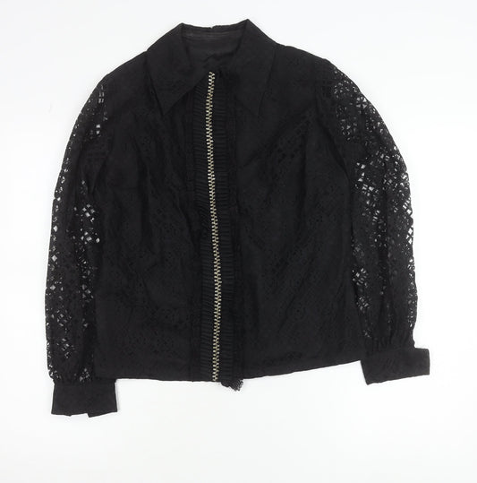 Dereta London Womens Black Lace Blouse Size 14 Zip Long Sleeve Vintage