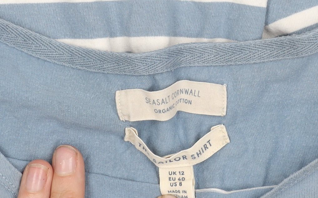 Seasalt Cornwall Women’s Blue Striped Sailor Shirt UK 12 Organic Cotton