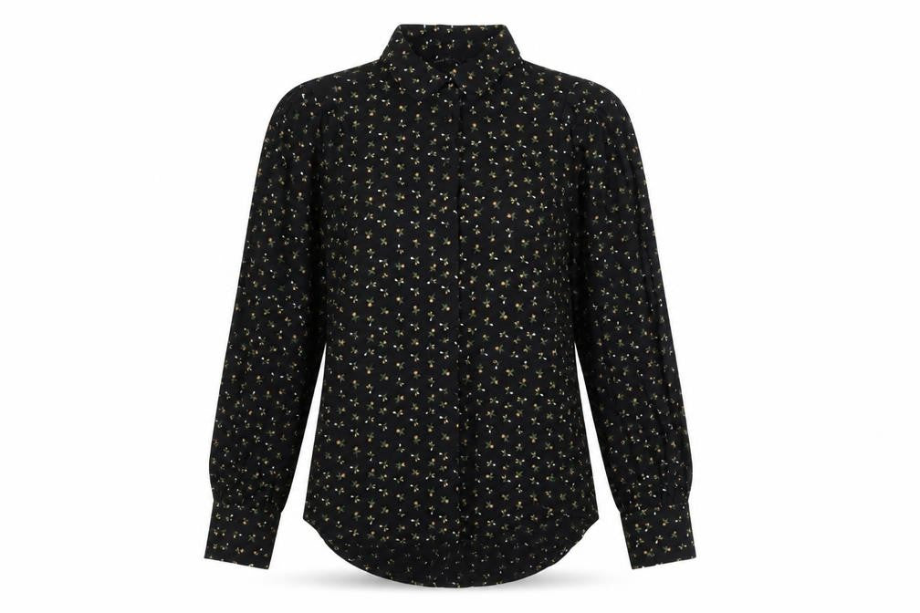 Next Womens Black Floral Button-Up Tunic Shirt Size 8 Long Sleeve