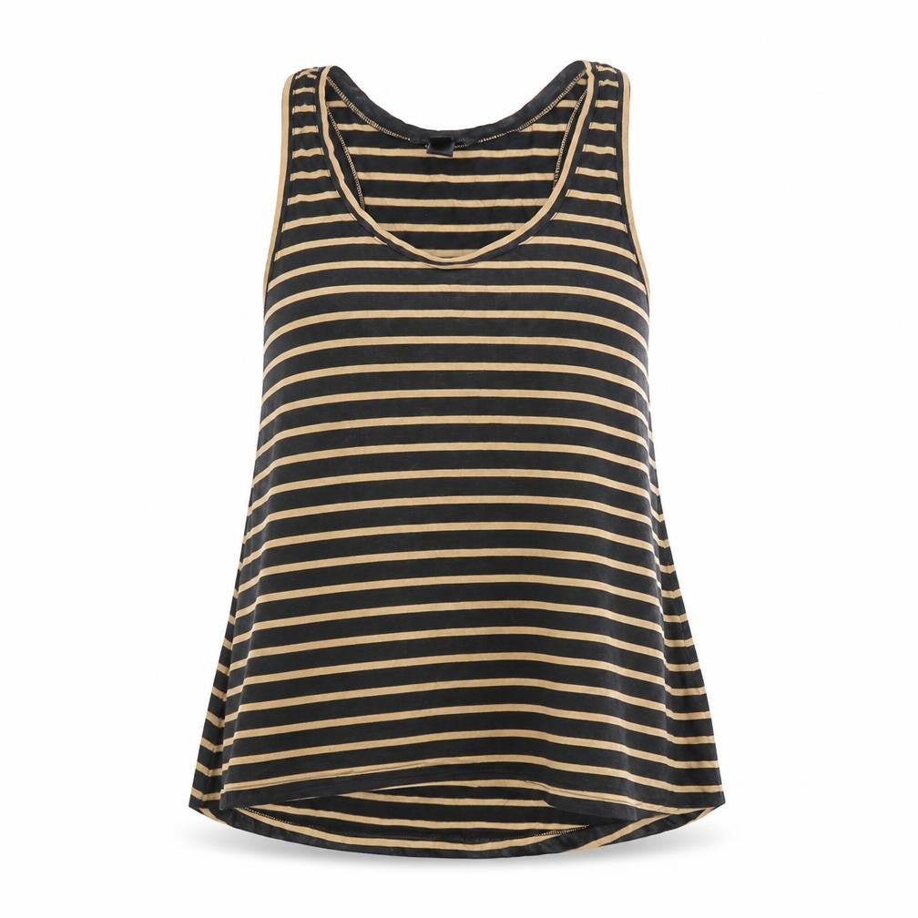MNG Collection Womens XS Black Beige Striped Tank Top V-Neck Sleeveless