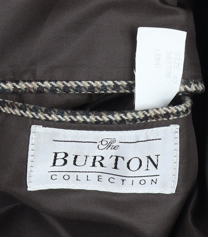 Burton Men's Brown Check Wool Blazer Jacket Size 42 Long