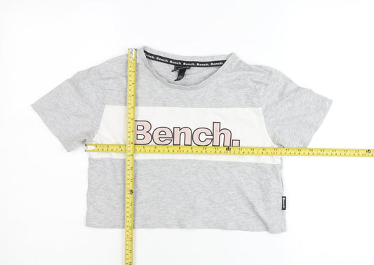 Bench Girls Grey Cropped T-Shirt Logo Print 13-14 Years Casual Top