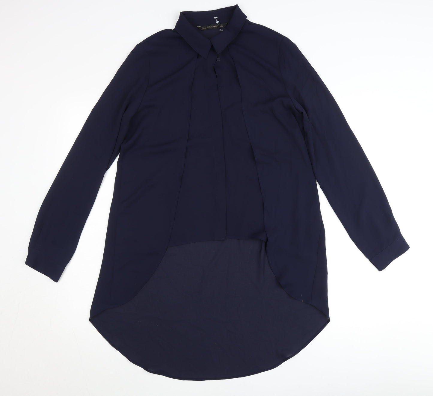 Zara Women Blue Long Sleeve Collared Blouse Size S