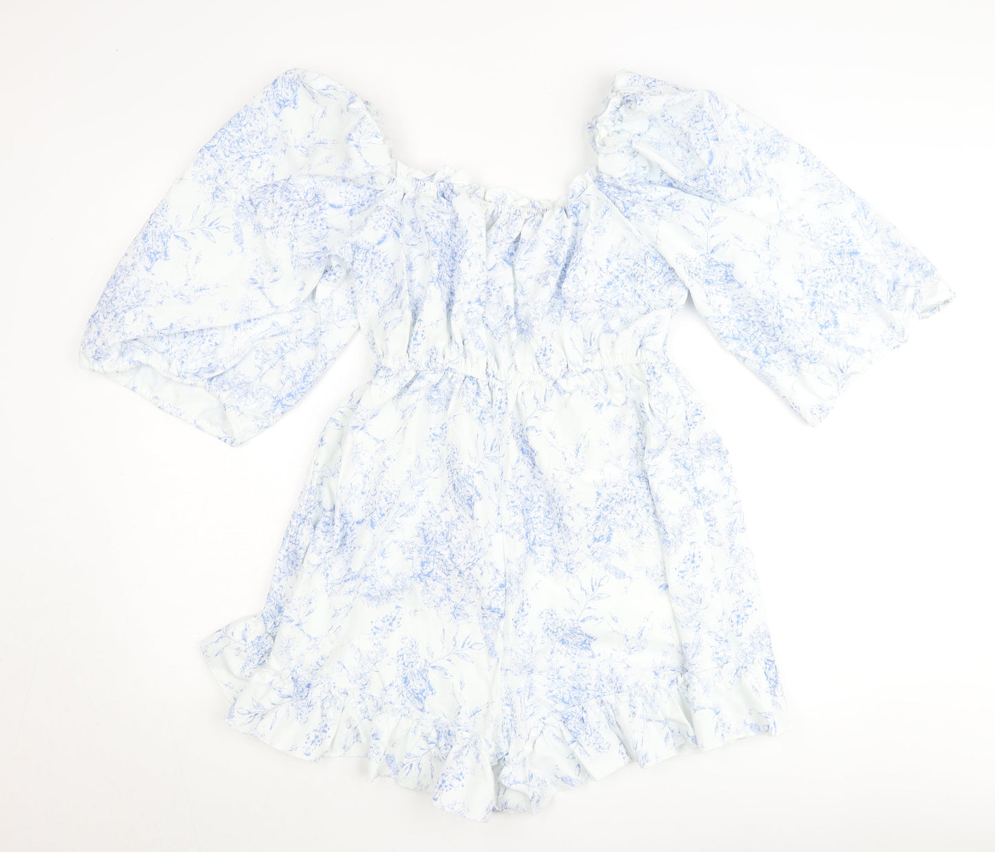 Boohoo Women’s White Floral Puff Sleeve Playsuit Size 12