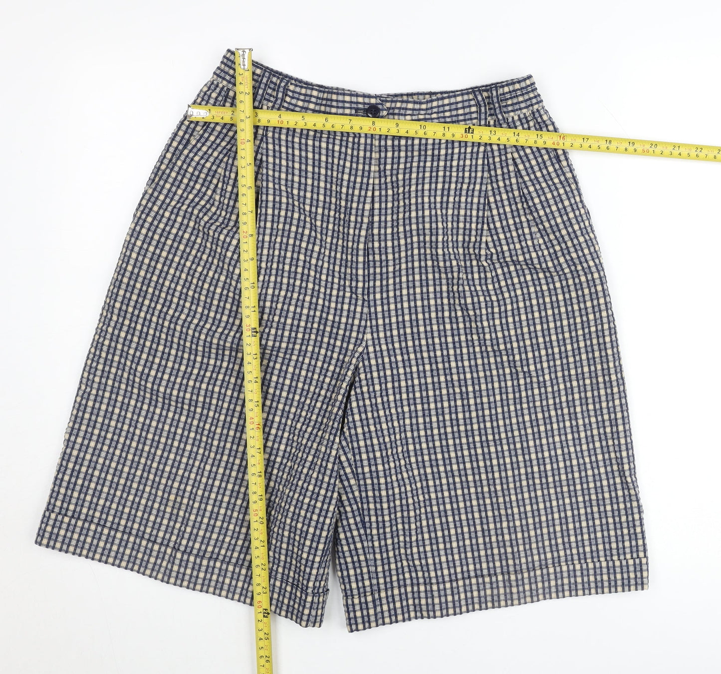 Primeur Men's Blue Check Pleated Chino Shorts Size M