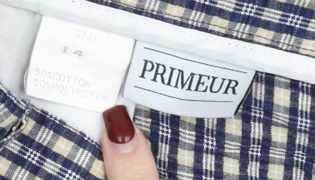 Primeur Men's Blue Check Pleated Chino Shorts Size M