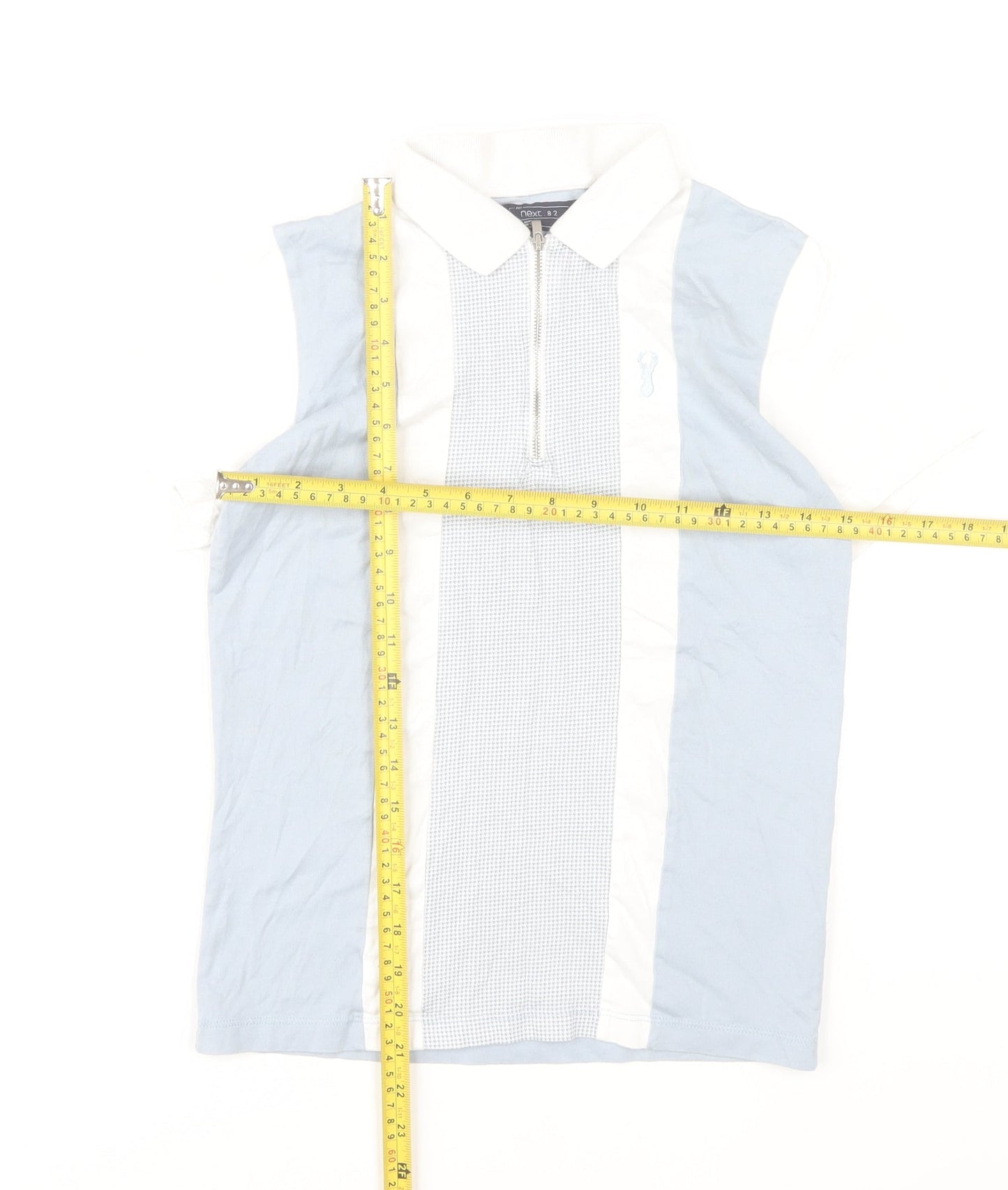 Next Boys Blue White Polo Shirt 11 Years Cotton Short Sleeve Zip Collar