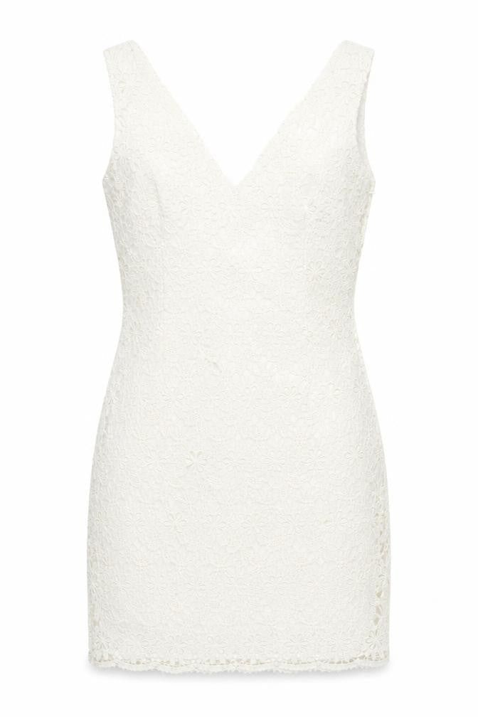 Ann Taylor Women Ivory Lace Sheath Dress Size 6 V-Neck Sleeveless
