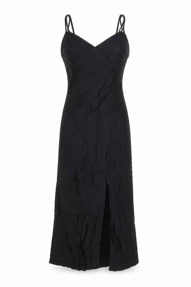 Bershka Women’s Black Viscose Slip Dress Size 8 Long Strappy