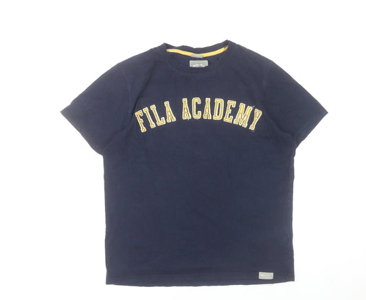 Fila Academy Mens Small Blue Crew Neck Graphic Logo T-Shirt