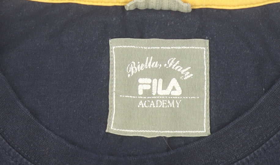 Fila Academy Mens Small Blue Crew Neck Graphic Logo T-Shirt