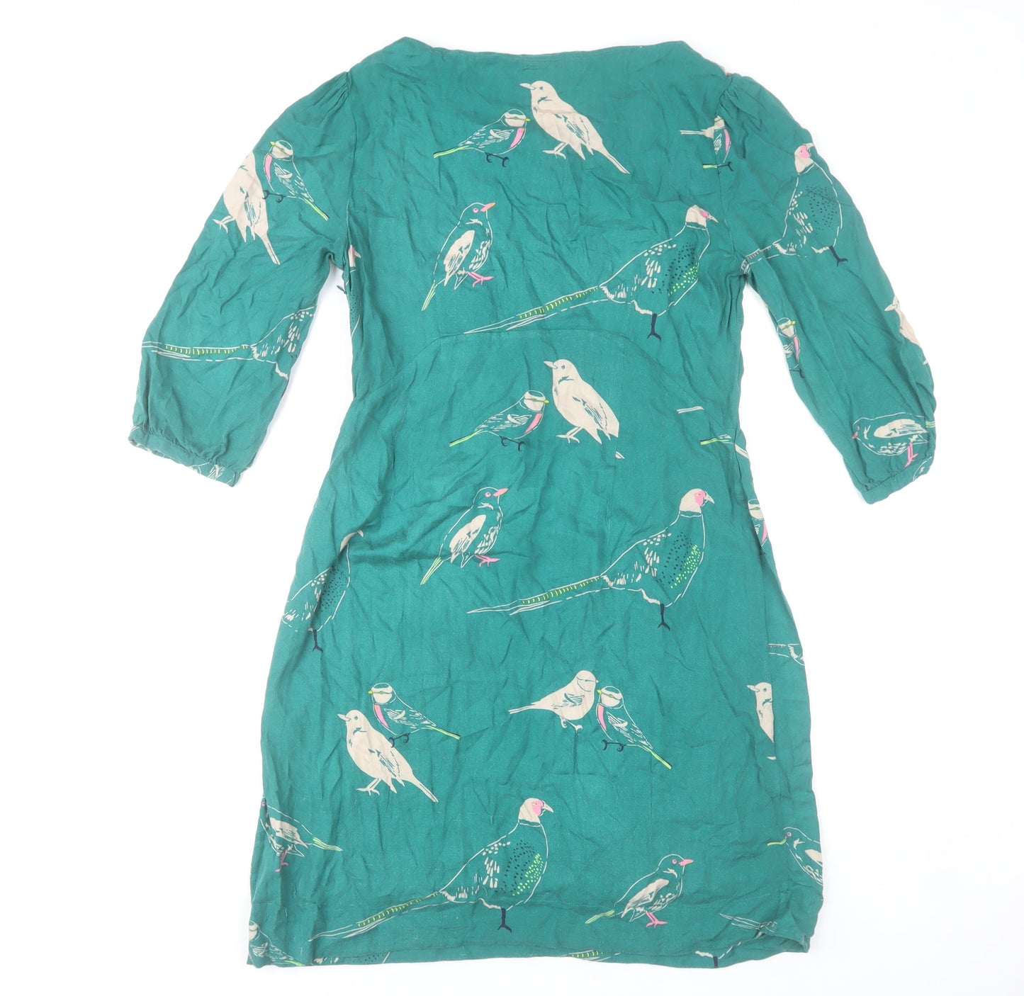 Seasalt Cornwall Women’s Green Bird Print Viscose Shift Dress Size 12