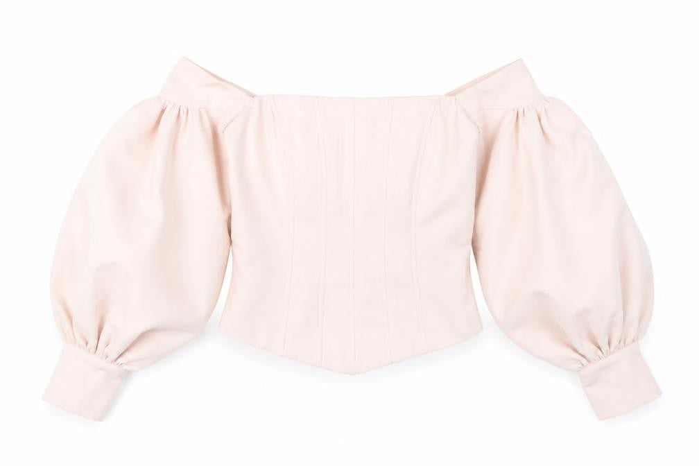 Front view of Fashion Nova Women’s Pink Off Shoulder Puff Sleeve Cropped Blouse, size S