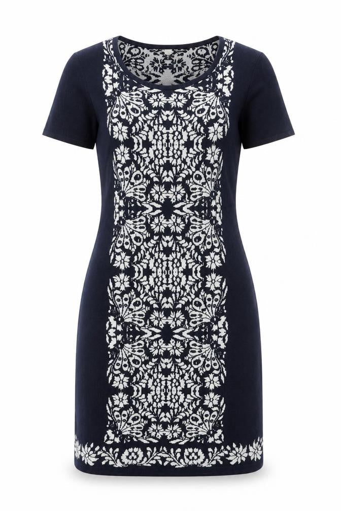 Monsoon Women Black Floral Sheath Dress Size 12 Short Sleeve