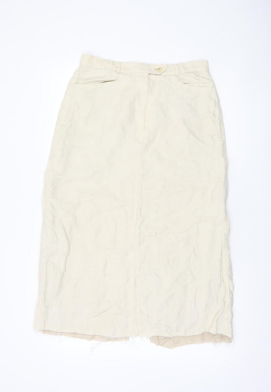 DAKS Women Beige Linen Midi Pencil Skirt Size 14 Workwear
