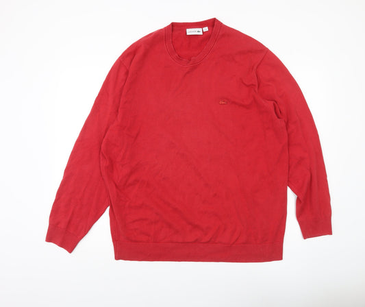 Lacoste Men’s Red Cotton Pullover Jumper 3XL Crew Neck Knitwear