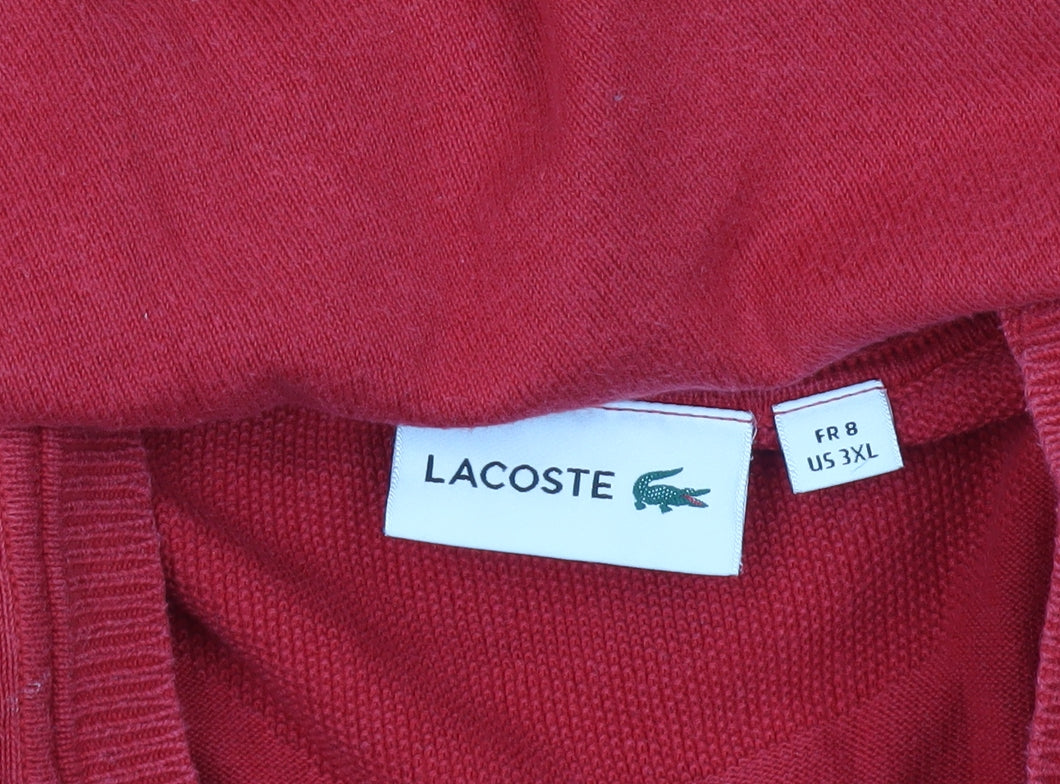 Lacoste Men’s Red Cotton Pullover Jumper 3XL Crew Neck Knitwear