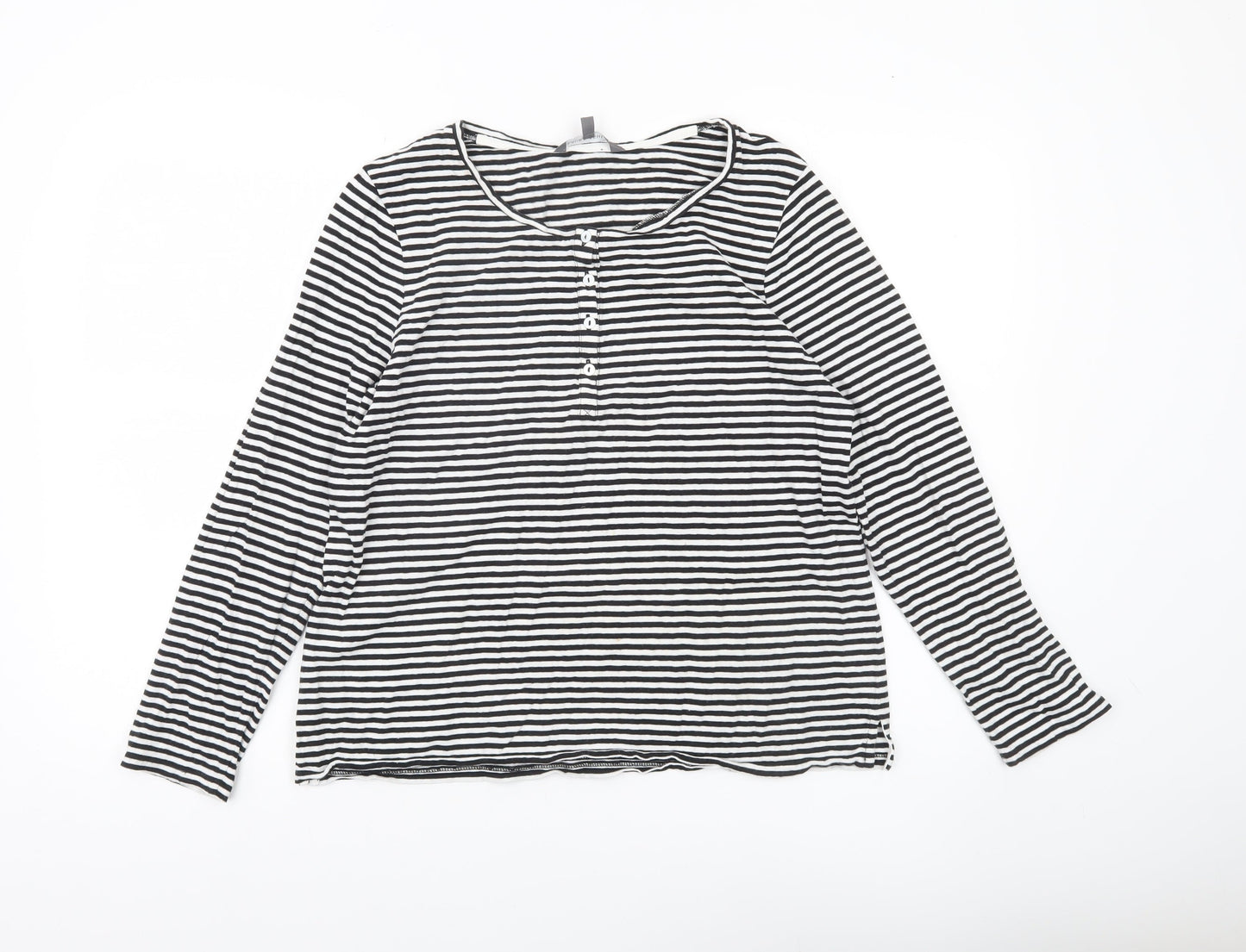 Laura Ashley Women’s Black White Striped Long Sleeve Henley T-Shirt UK 16