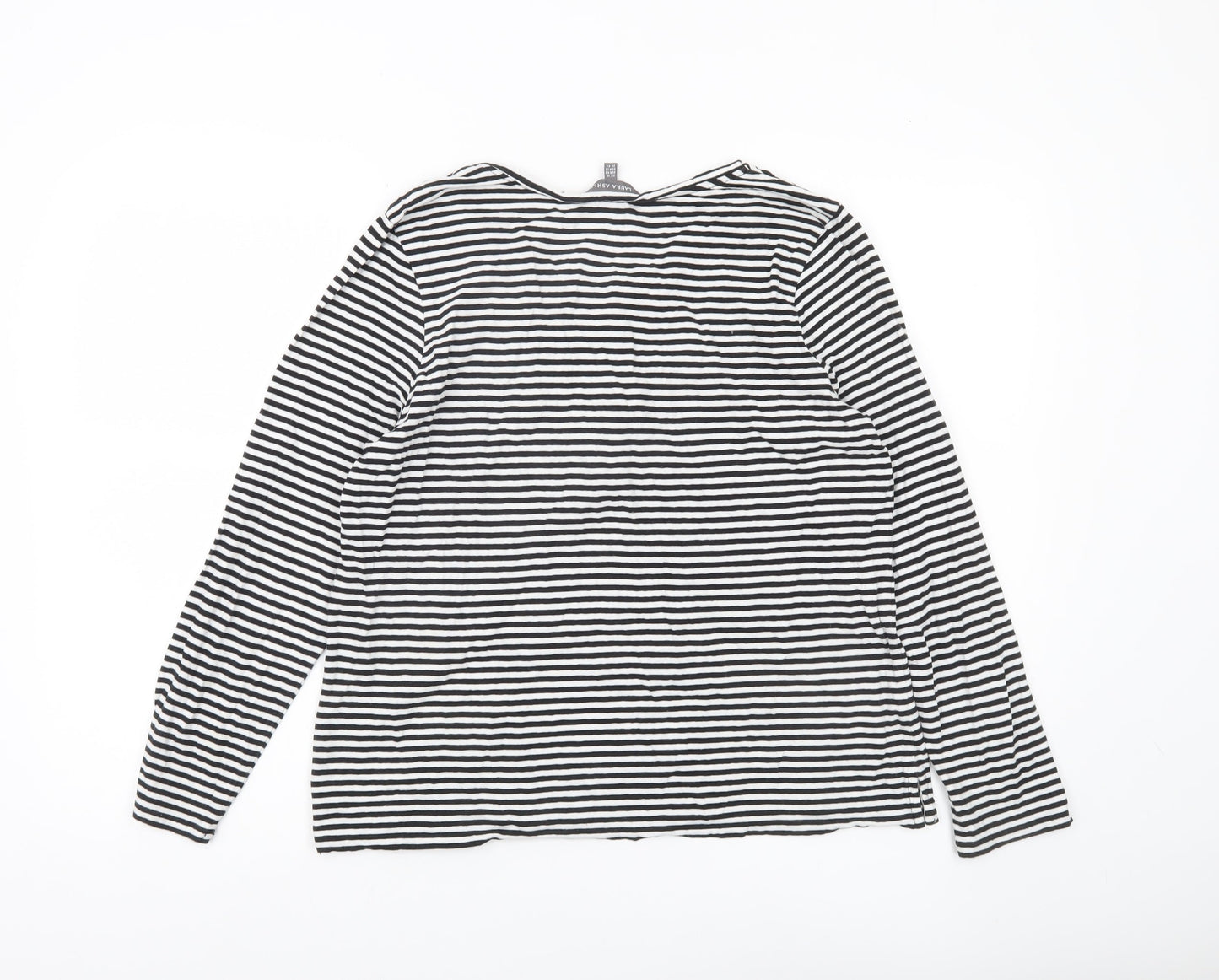 Laura Ashley Women’s Black White Striped Long Sleeve Henley T-Shirt UK 16