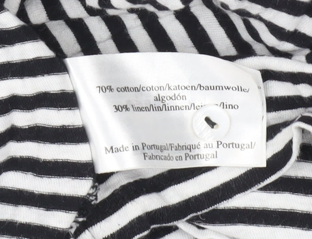 Laura Ashley Women’s Black White Striped Long Sleeve Henley T-Shirt UK 16