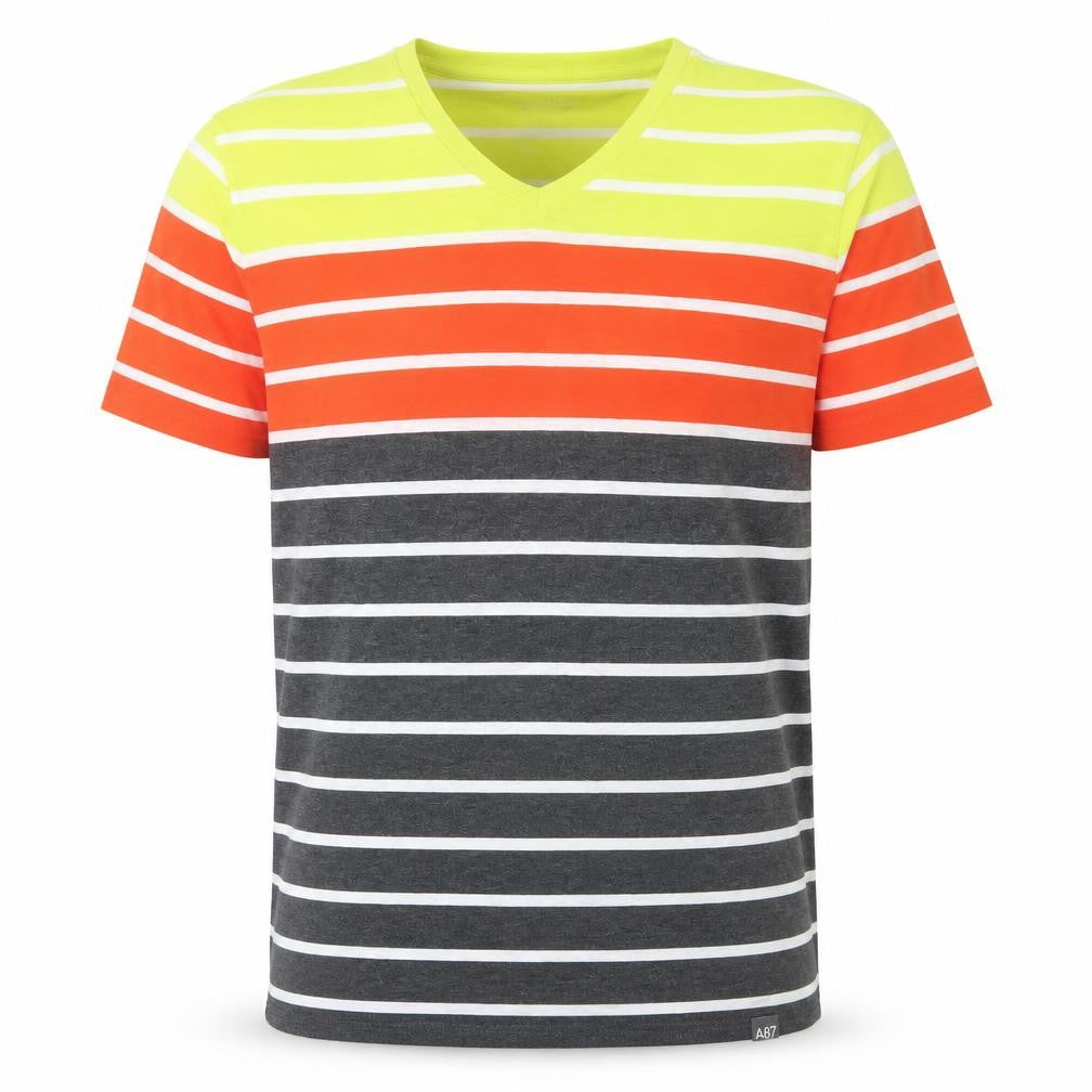 Aeropostale Men’s Multicoloured Striped 2XL V-Neck Cotton T-Shirt