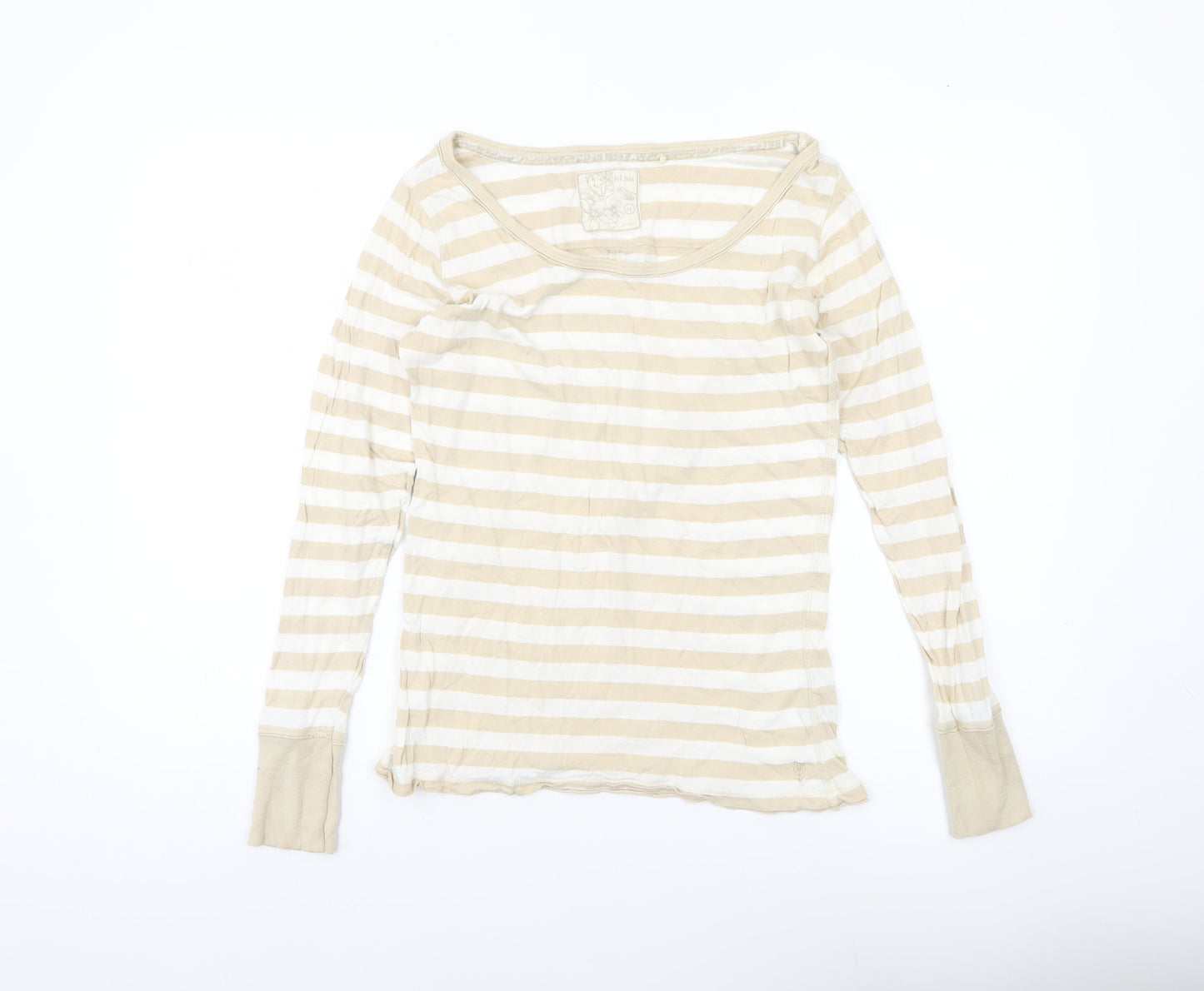 Fat Face Womens Beige Striped Long Sleeve Cotton T-Shirt Size 12