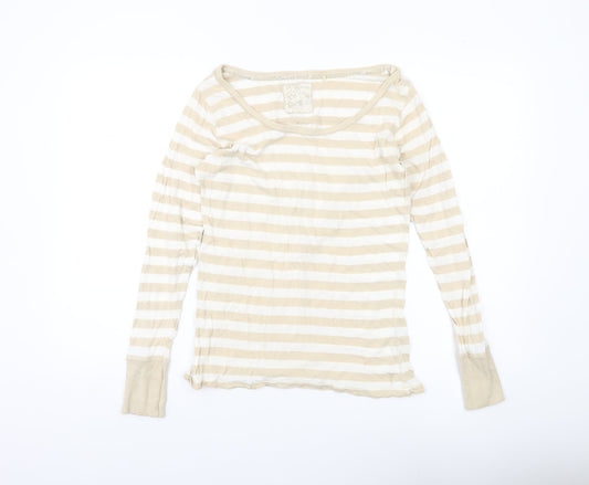 Fat Face Womens Beige Striped Long Sleeve Cotton T-Shirt Size 12