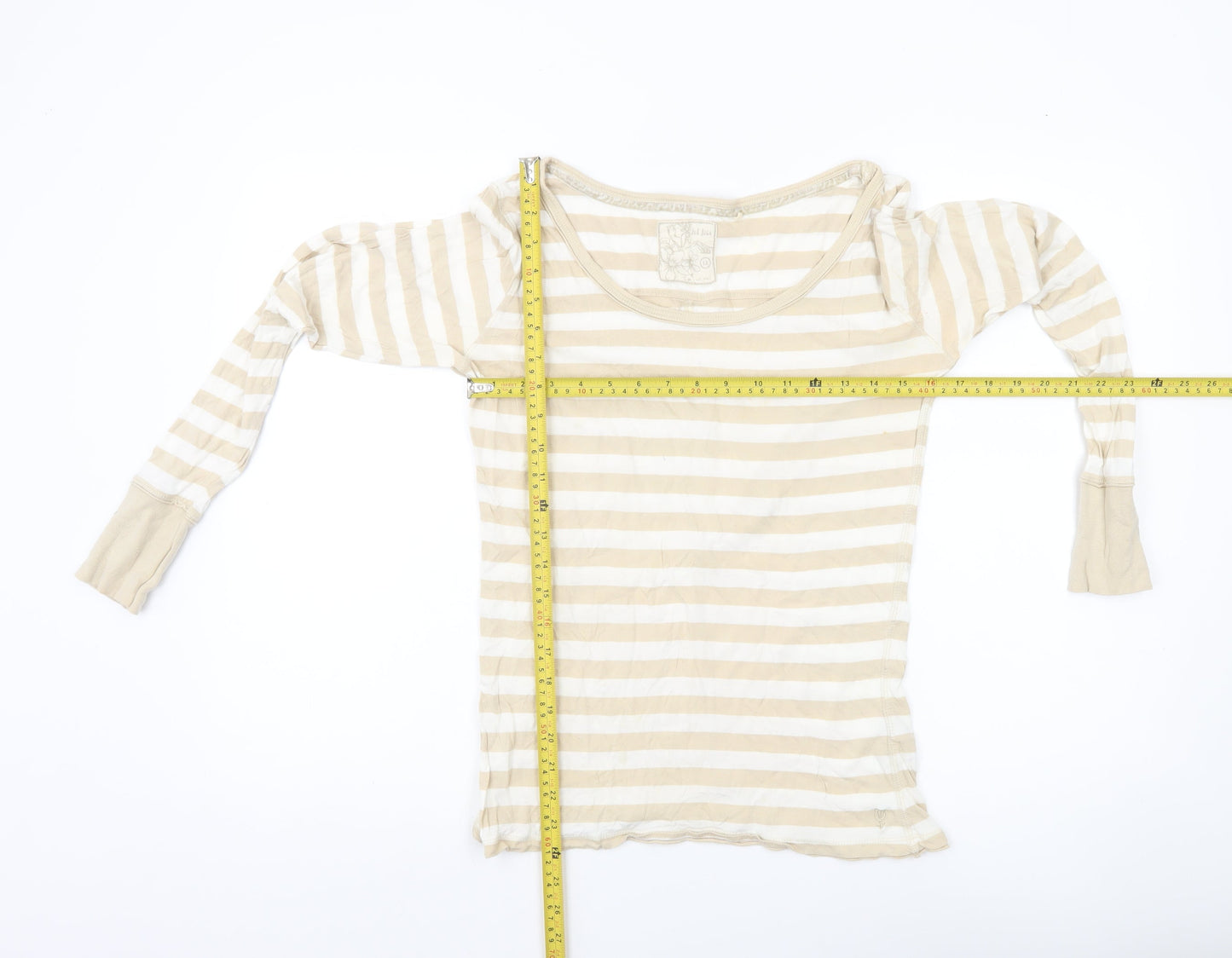 Fat Face Womens Beige Striped Long Sleeve Cotton T-Shirt Size 12