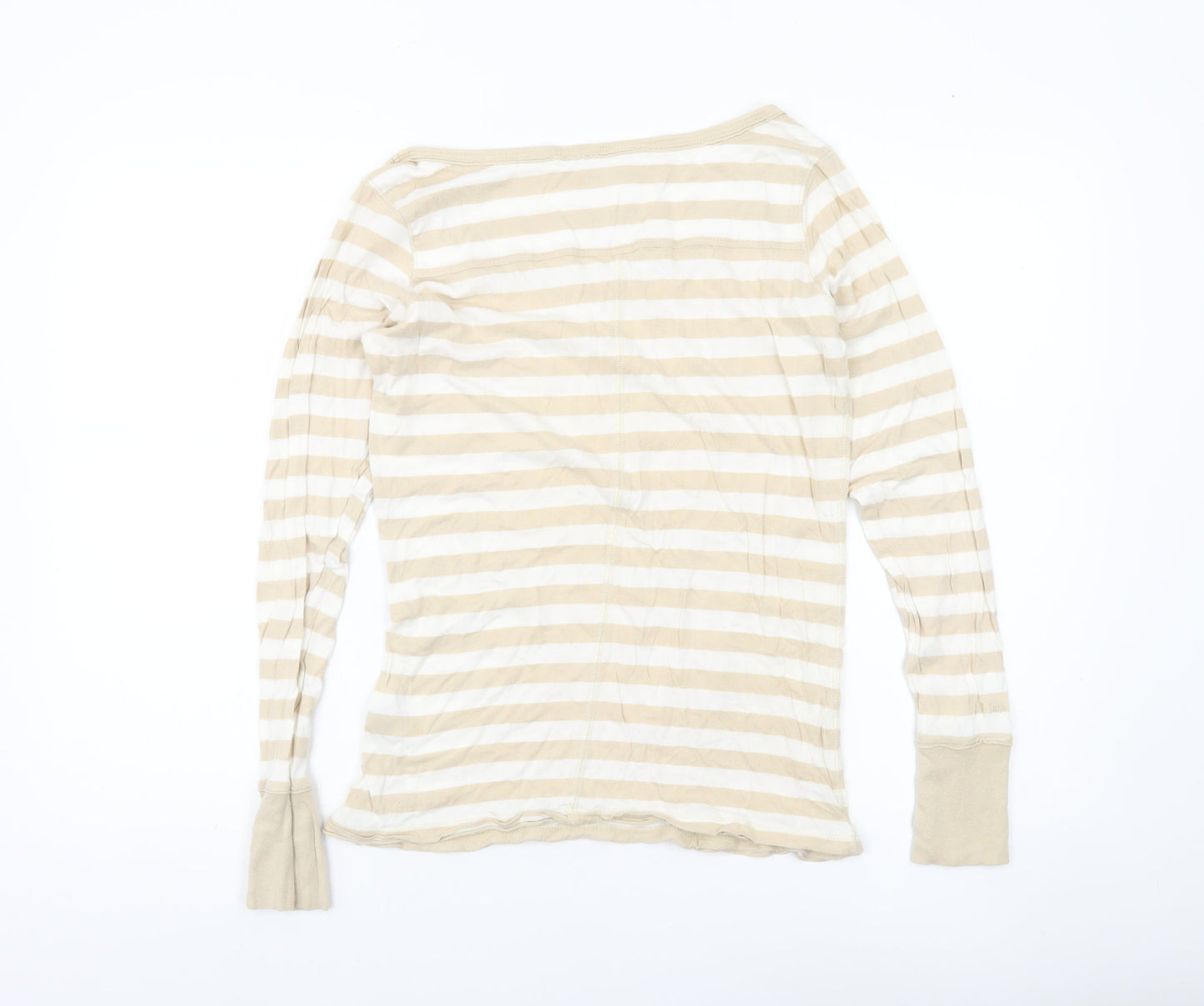 Fat Face Womens Beige Striped Long Sleeve Cotton T-Shirt Size 12