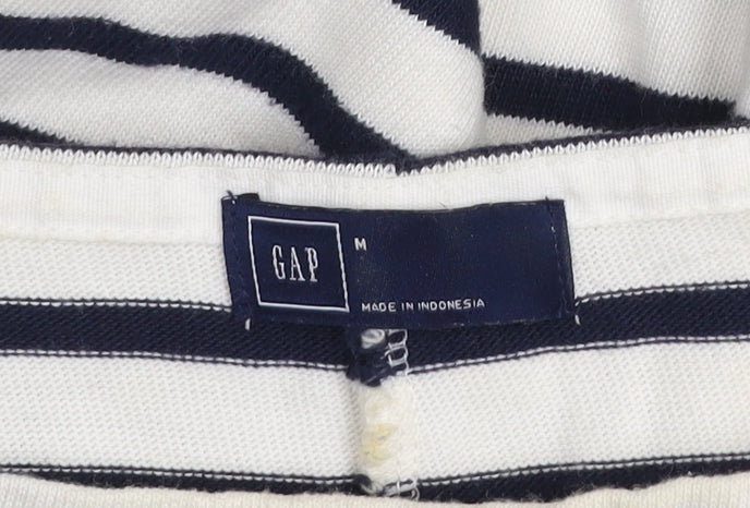 GAP Women’s White Black Striped Shift Dress M Cotton 3/4 Sleeve