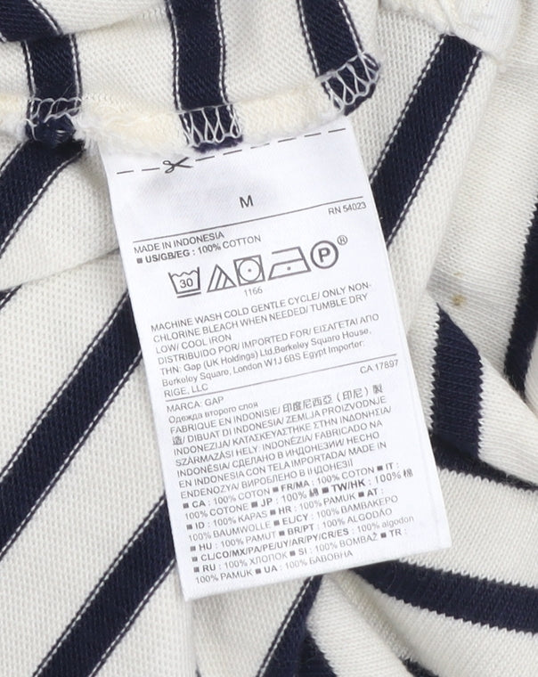 GAP Women’s White Black Striped Shift Dress M Cotton 3/4 Sleeve