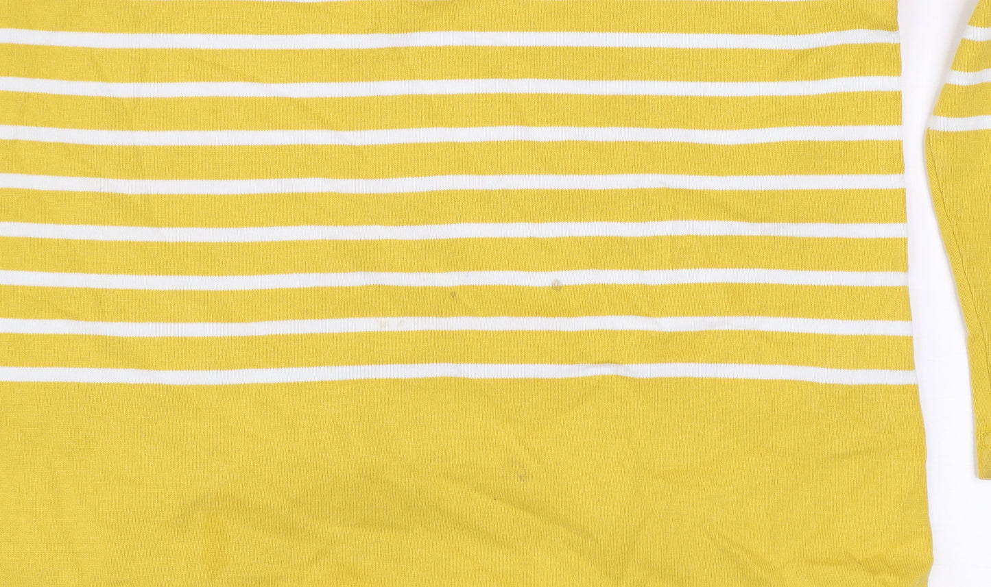 Joules Women Yellow Striped Dog Embroidered Cotton T-Shirt UK 14