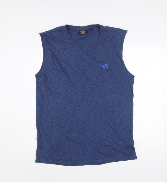 Superdry Mens Blue Sleeveless Crew Neck Cotton T-Shirt Size L