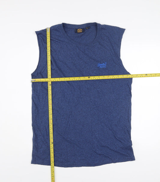 Superdry Mens Blue Sleeveless Crew Neck Cotton T-Shirt Size L