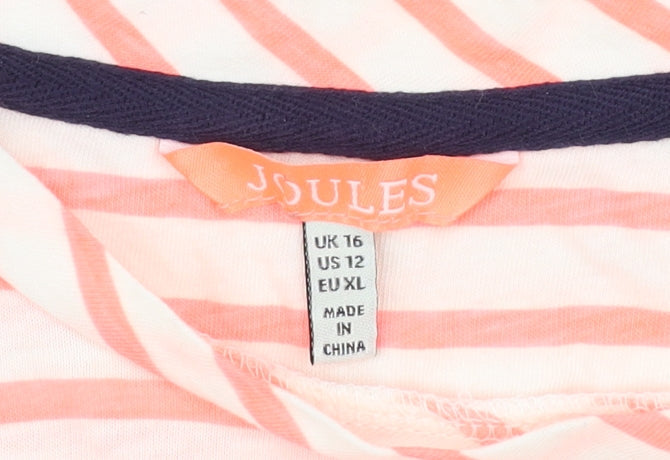 Joules Women’s Pink Striped Cotton T-Shirt Size 16