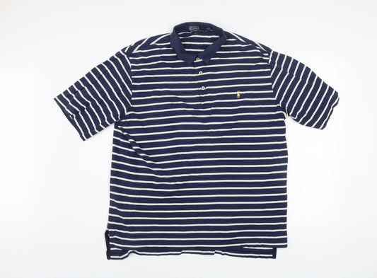 Ralph Lauren Men's Blue Striped Polo Shirt Size L Cotton Golf Fit