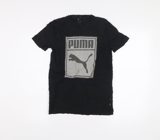 Puma Boys Black Graphic Logo T-Shirt 14 Years Short Sleeve Cotton Blend