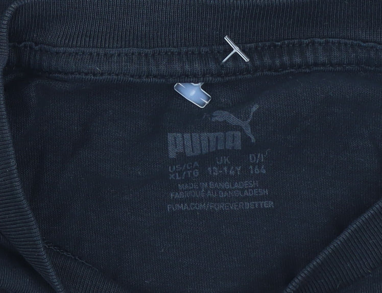 Puma Boys Black Graphic Logo T-Shirt 14 Years Short Sleeve Cotton Blend
