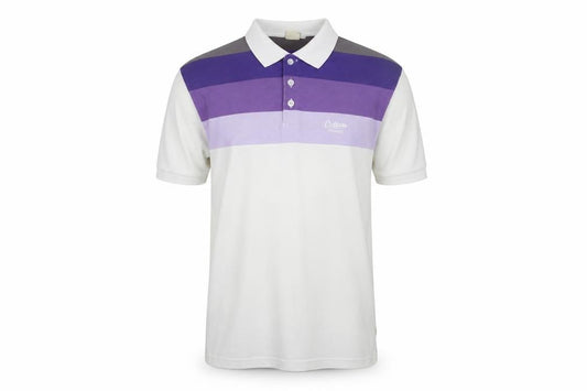 Cotton Traders Men’s White Purple Striped Polo Shirt Size M Short Sleeve