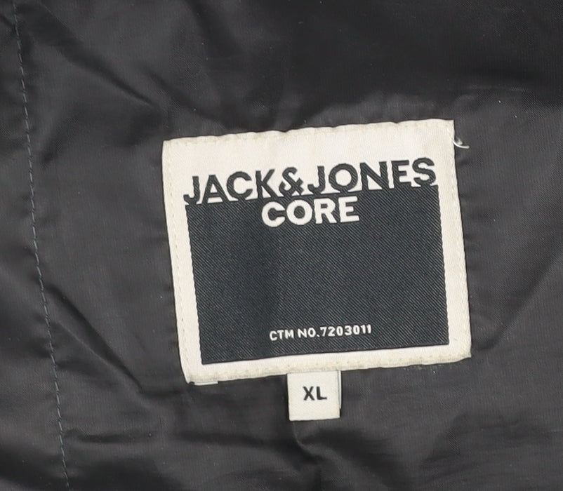 Jack & Jones Men’s XL Black Grey Hooded Puffer Jacket Casual
