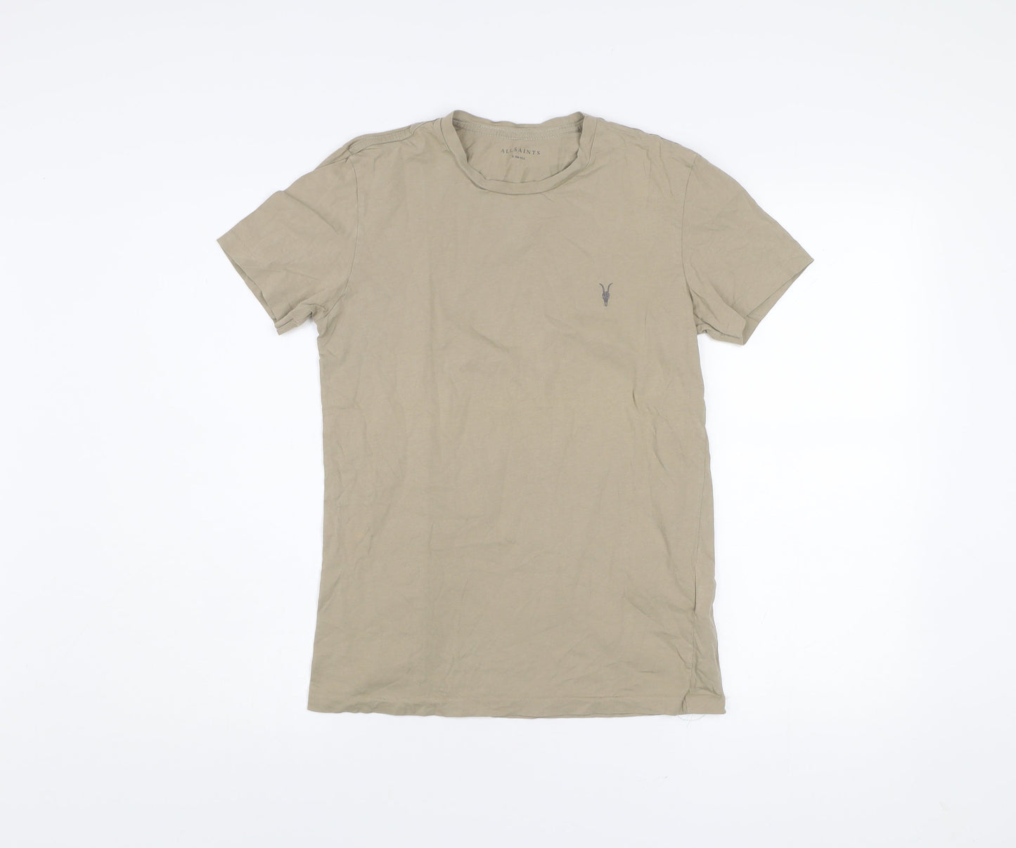 AllSaints Men's Beige XS Slim Fit Cotton Crew Neck T-Shirt